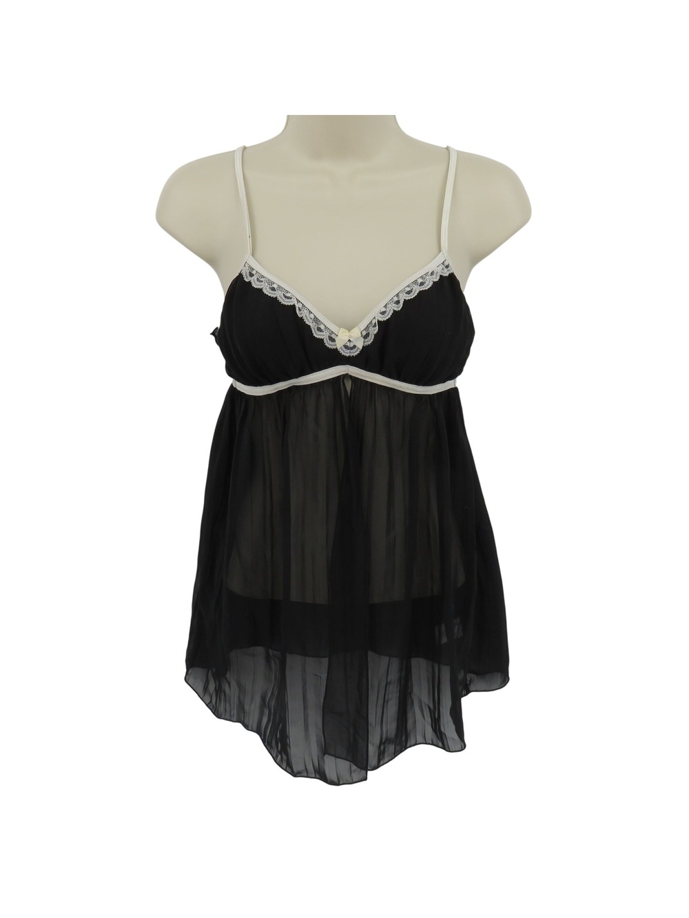 Apt 9 Intimates Women Small Sheer Black Mesh White Lace Bow Babydoll Sleep Top